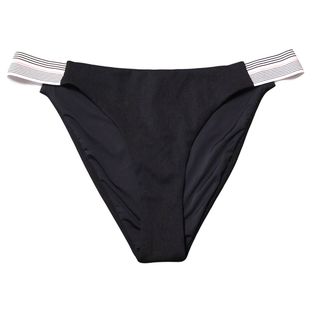 Dolce Vita Fast Lane Bikini Bottom M Black Ribbed Cheeky Sporty Stripe Versatile